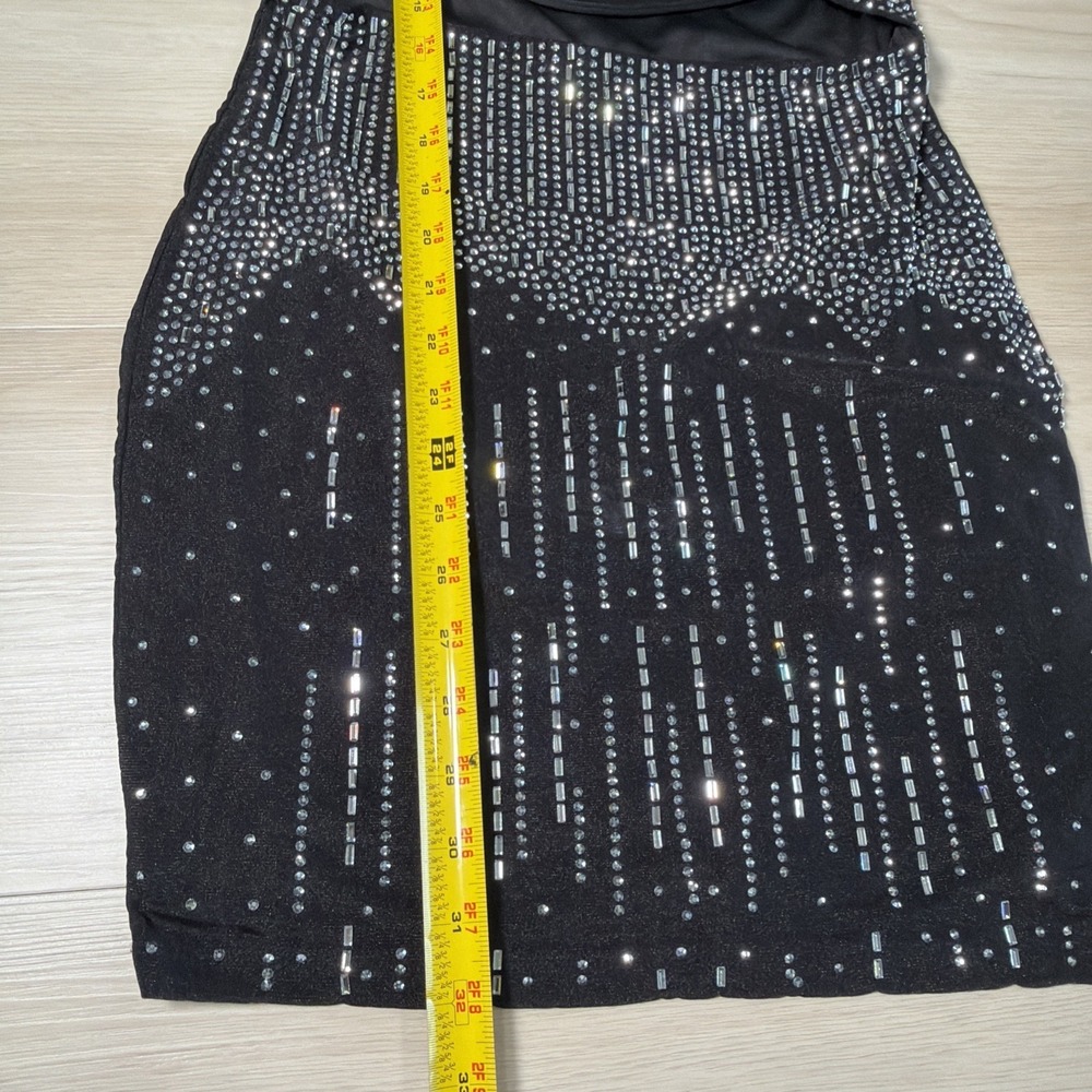 4D~ Windsor Bedazzle Body con bling dress Black Open Front Club Dress Sz Lg - Picture 3 of 9